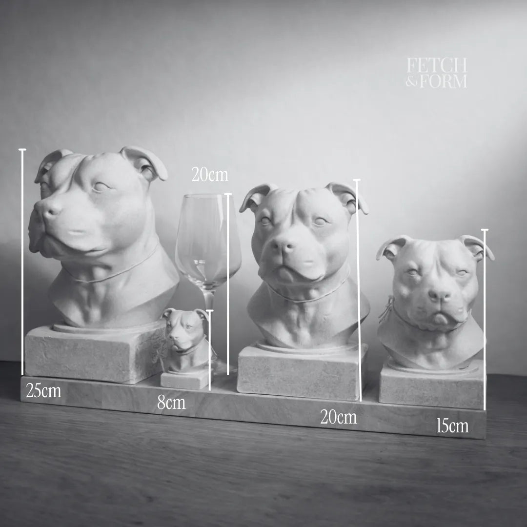 Fetch and Form busts shown to scale, 8 to 25cm